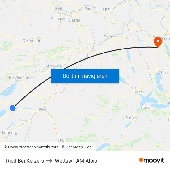 Ried Bei Kerzers to Wettswil AM Albis map