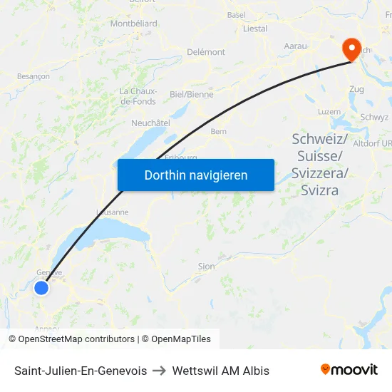 Saint-Julien-En-Genevois to Wettswil AM Albis map