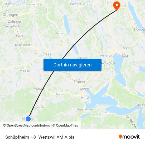 Schüpfheim to Wettswil AM Albis map