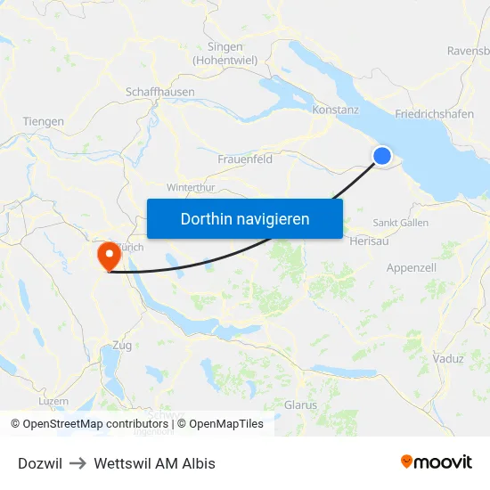 Dozwil to Wettswil AM Albis map