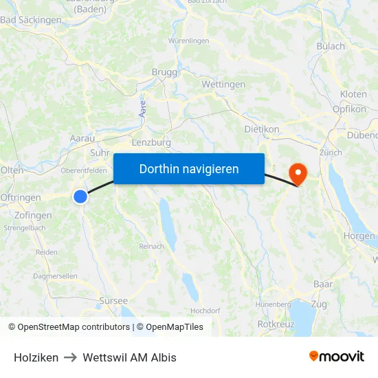 Holziken to Wettswil AM Albis map