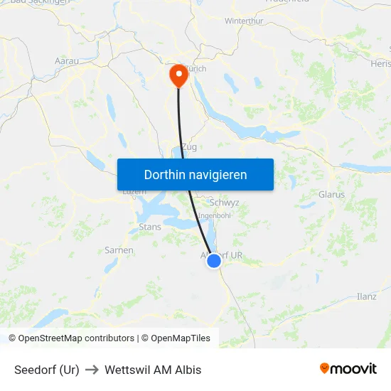 Seedorf (Ur) to Wettswil AM Albis map