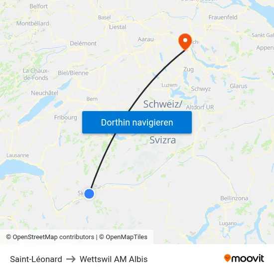 Saint-Léonard to Wettswil AM Albis map