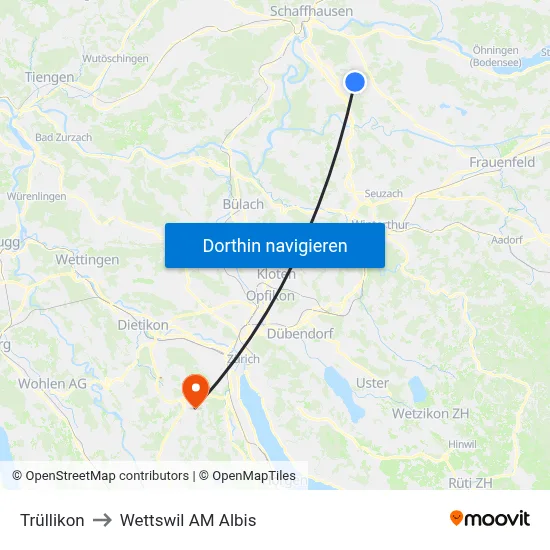 Trüllikon to Wettswil AM Albis map