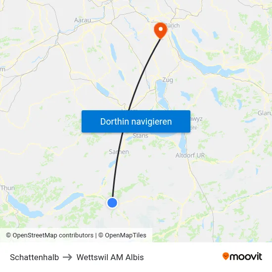 Schattenhalb to Wettswil AM Albis map
