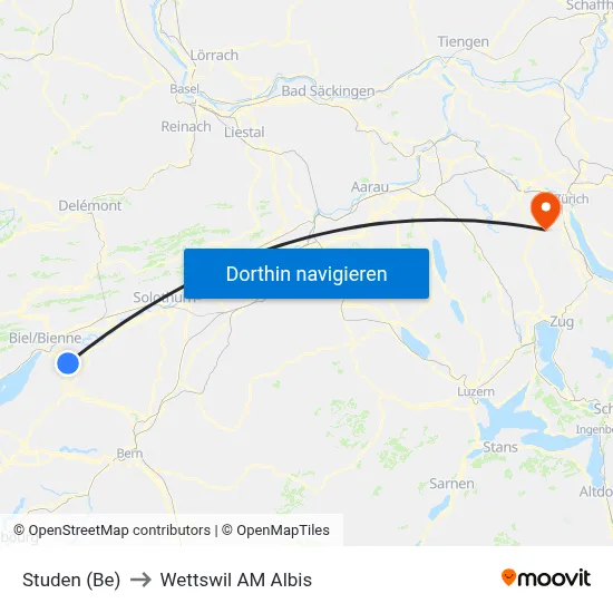 Studen (Be) to Wettswil AM Albis map