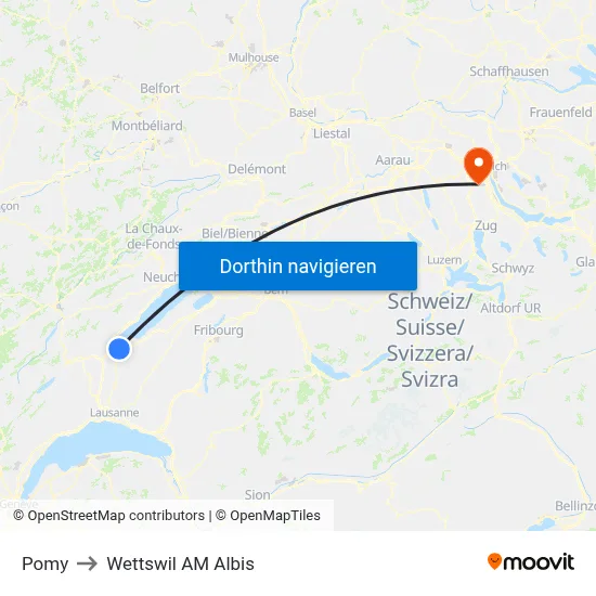 Pomy to Wettswil AM Albis map
