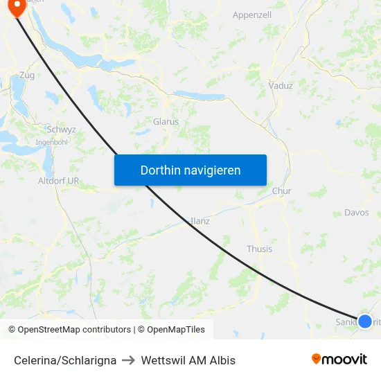Celerina/Schlarigna to Wettswil AM Albis map