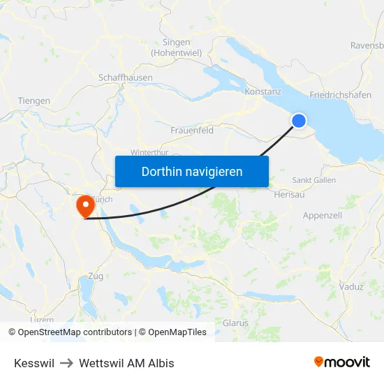 Kesswil to Wettswil AM Albis map