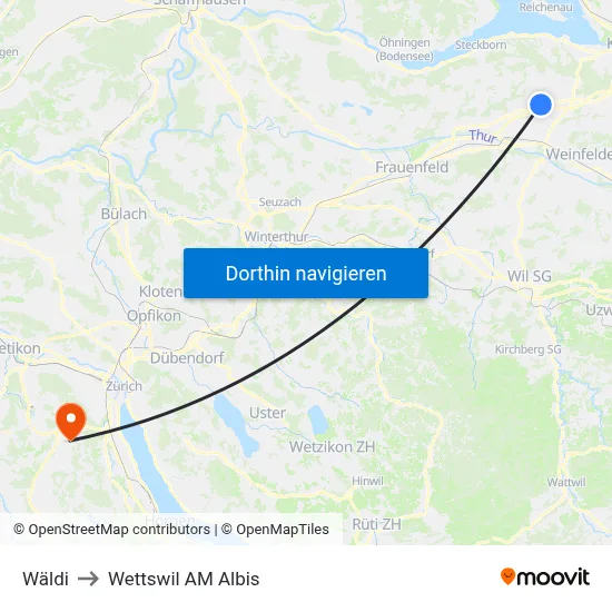 Wäldi to Wettswil AM Albis map
