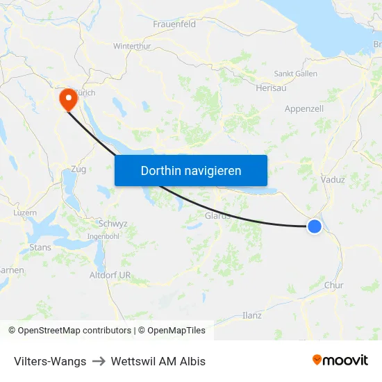 Vilters-Wangs to Wettswil AM Albis map