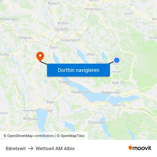 Bäretswil to Wettswil AM Albis map