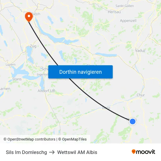 Sils Im Domleschg to Wettswil AM Albis map