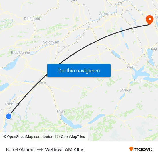 Bois-D’Amont to Wettswil AM Albis map