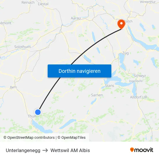 Unterlangenegg to Wettswil AM Albis map