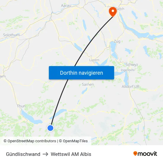 Gündlischwand to Wettswil AM Albis map