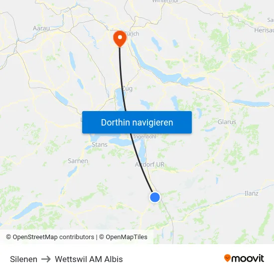 Silenen to Wettswil AM Albis map