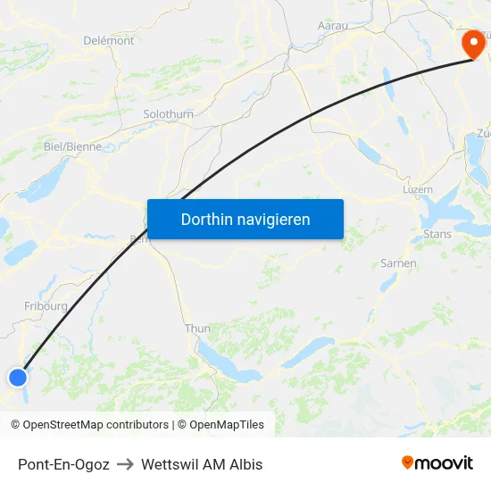 Pont-En-Ogoz to Wettswil AM Albis map