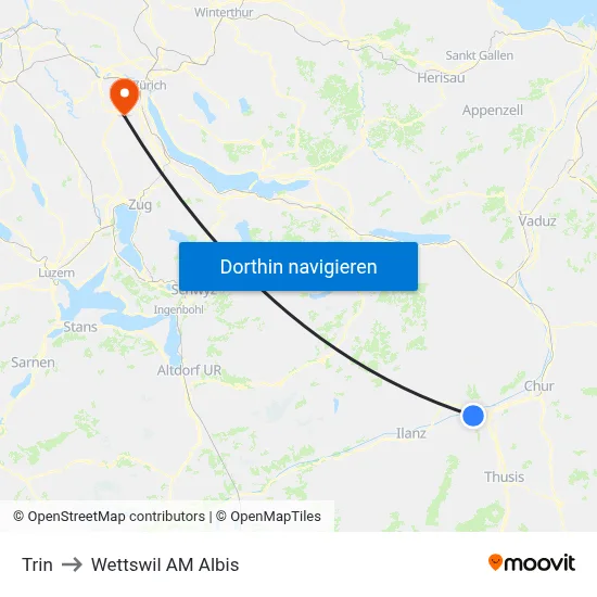 Trin to Wettswil AM Albis map