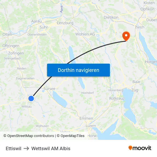 Ettiswil to Wettswil AM Albis map