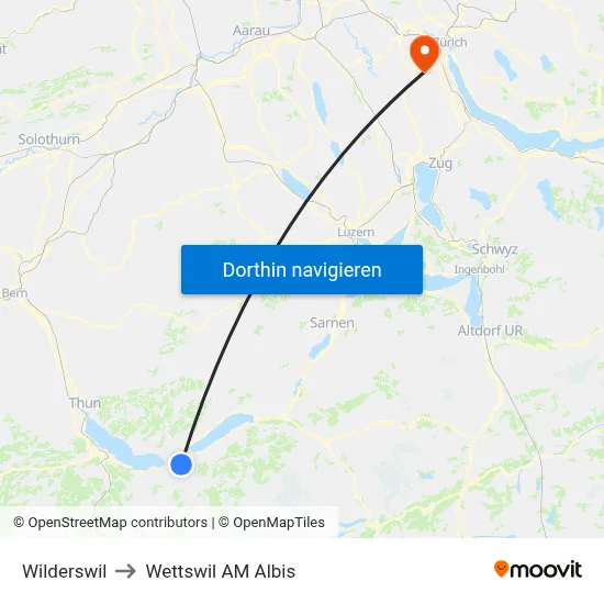 Wilderswil to Wettswil AM Albis map