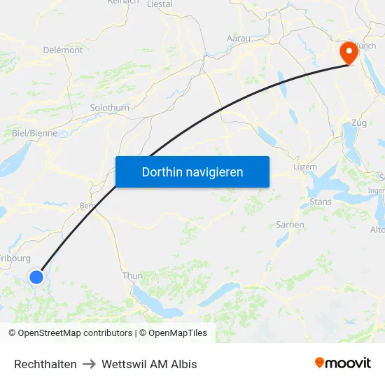 Rechthalten to Wettswil AM Albis map