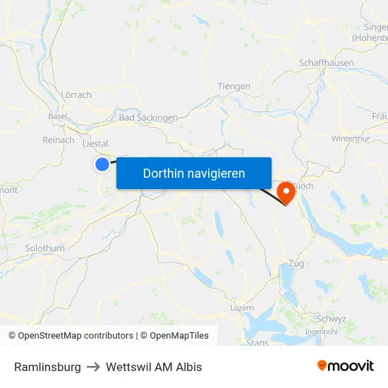 Ramlinsburg to Wettswil AM Albis map