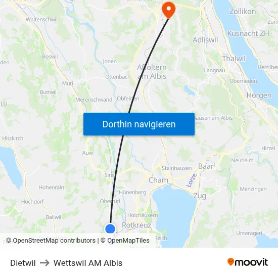 Dietwil to Wettswil AM Albis map