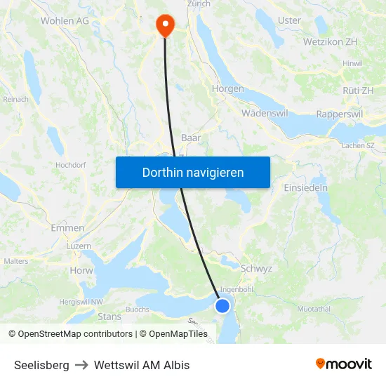 Seelisberg to Wettswil AM Albis map