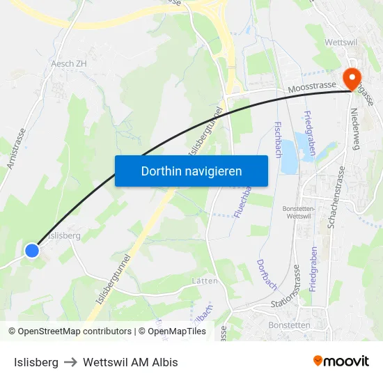 Islisberg to Wettswil AM Albis map