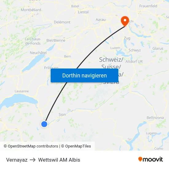 Vernayaz to Wettswil AM Albis map