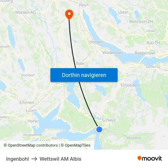 Ingenbohl to Wettswil AM Albis map