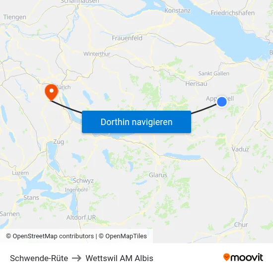 Schwende-Rüte to Wettswil AM Albis map