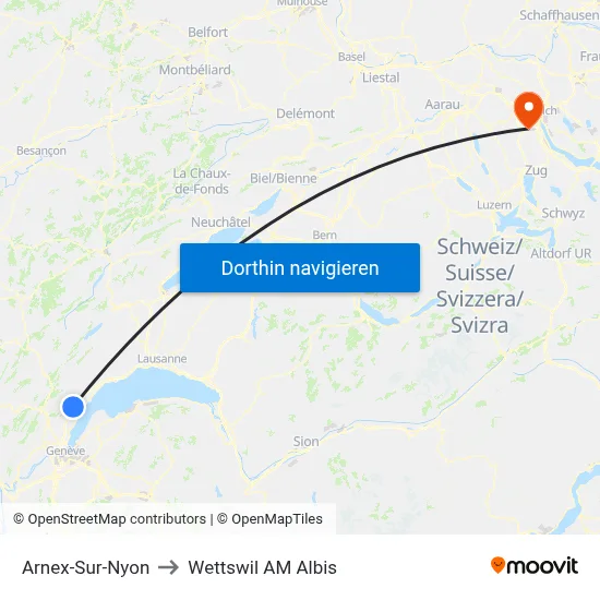 Arnex-Sur-Nyon to Wettswil AM Albis map