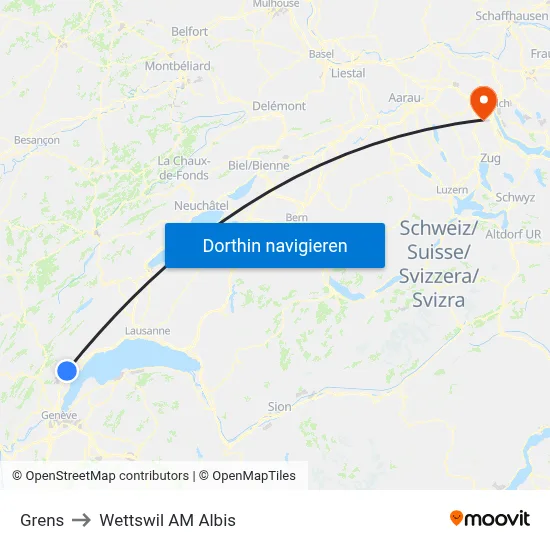 Grens to Wettswil AM Albis map