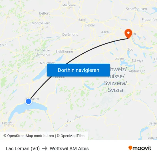 Lac Léman (Vd) to Wettswil AM Albis map