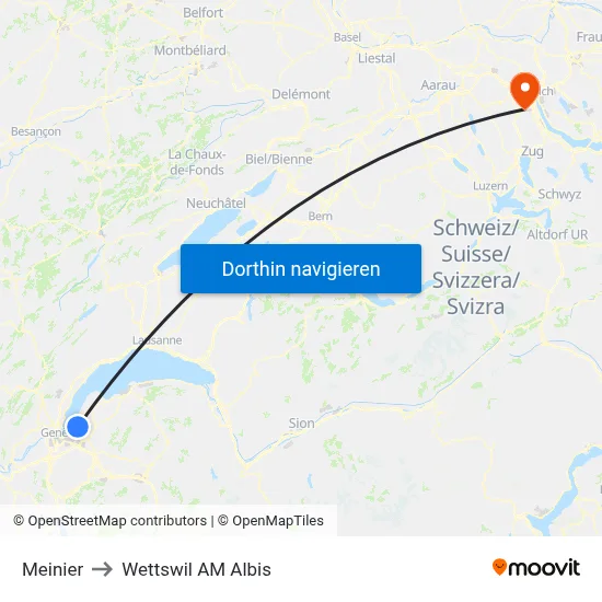 Meinier to Wettswil AM Albis map