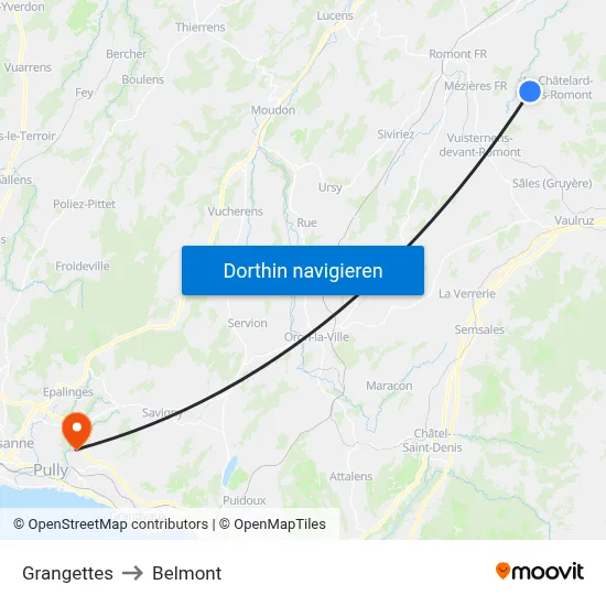 Grangettes to Belmont map