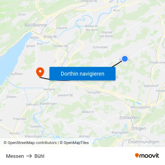 Messen to Bühl map