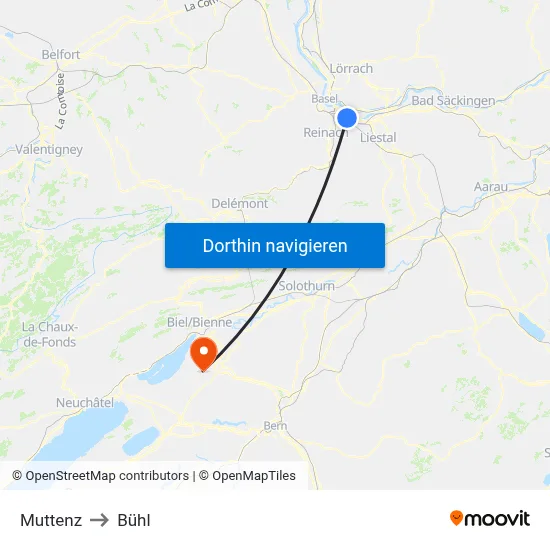 Muttenz to Bühl map