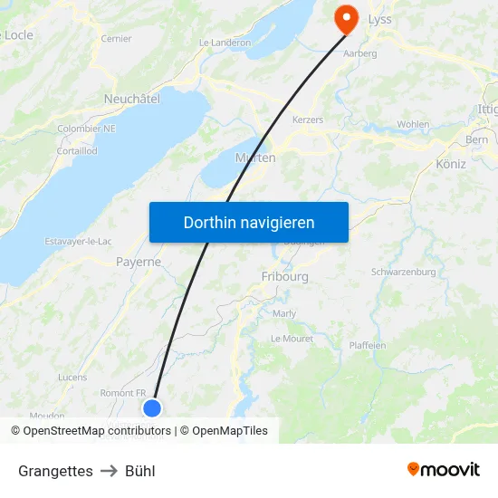 Grangettes to Bühl map