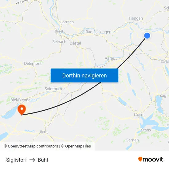 Siglistorf to Bühl map
