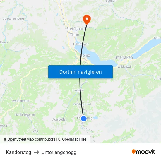 Kandersteg to Unterlangenegg map