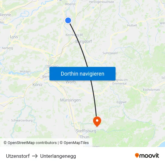 Utzenstorf to Unterlangenegg map
