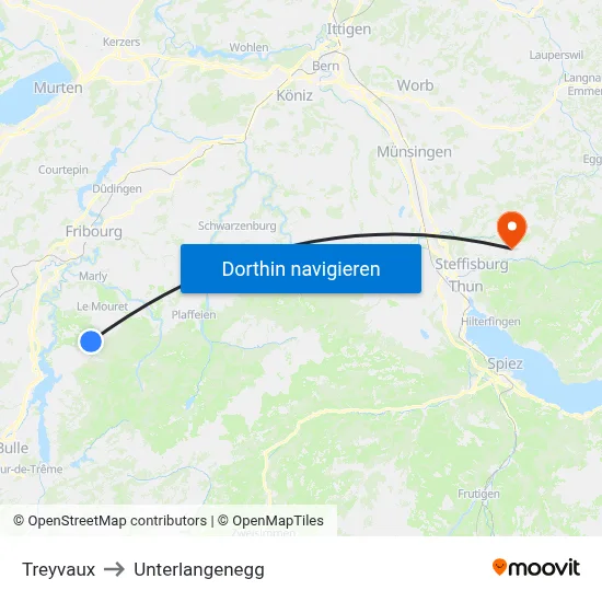 Treyvaux to Unterlangenegg map