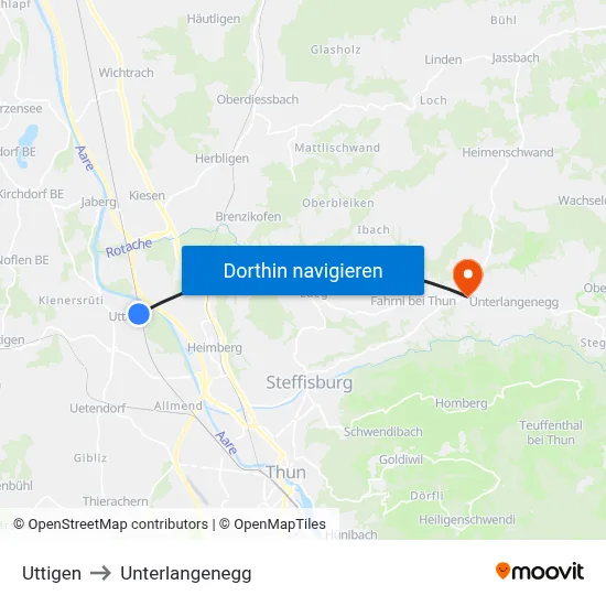 Uttigen to Unterlangenegg map