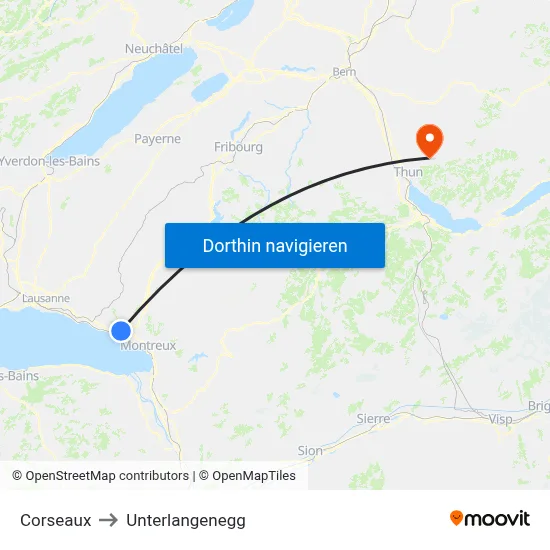 Corseaux to Unterlangenegg map