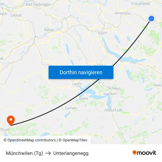 Münchwilen (Tg) to Unterlangenegg map