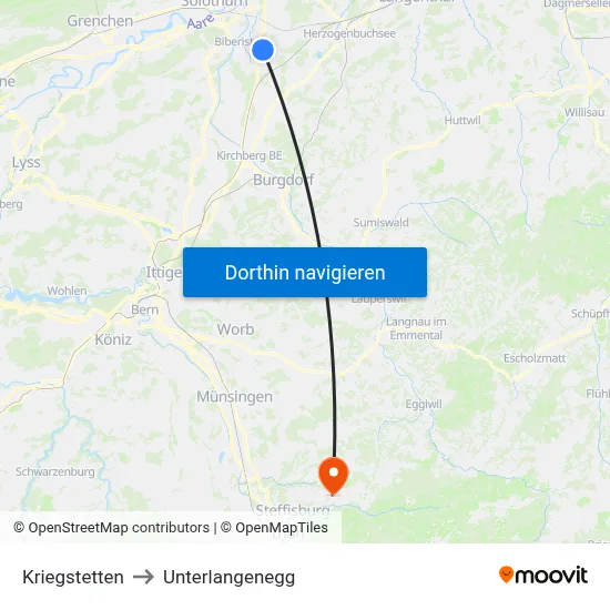 Kriegstetten to Unterlangenegg map