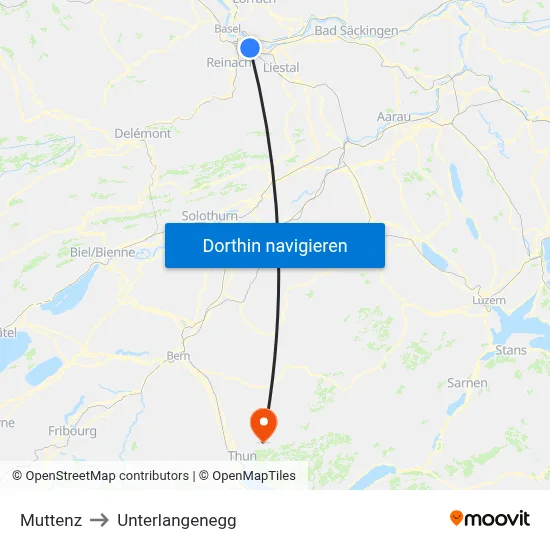 Muttenz to Unterlangenegg map